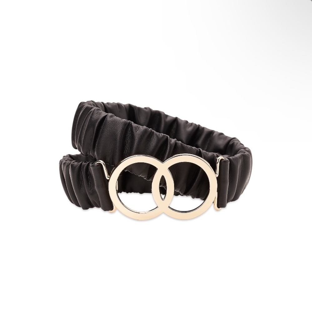 Madden NYC Women's Ruched PU Stretch Belt, Black